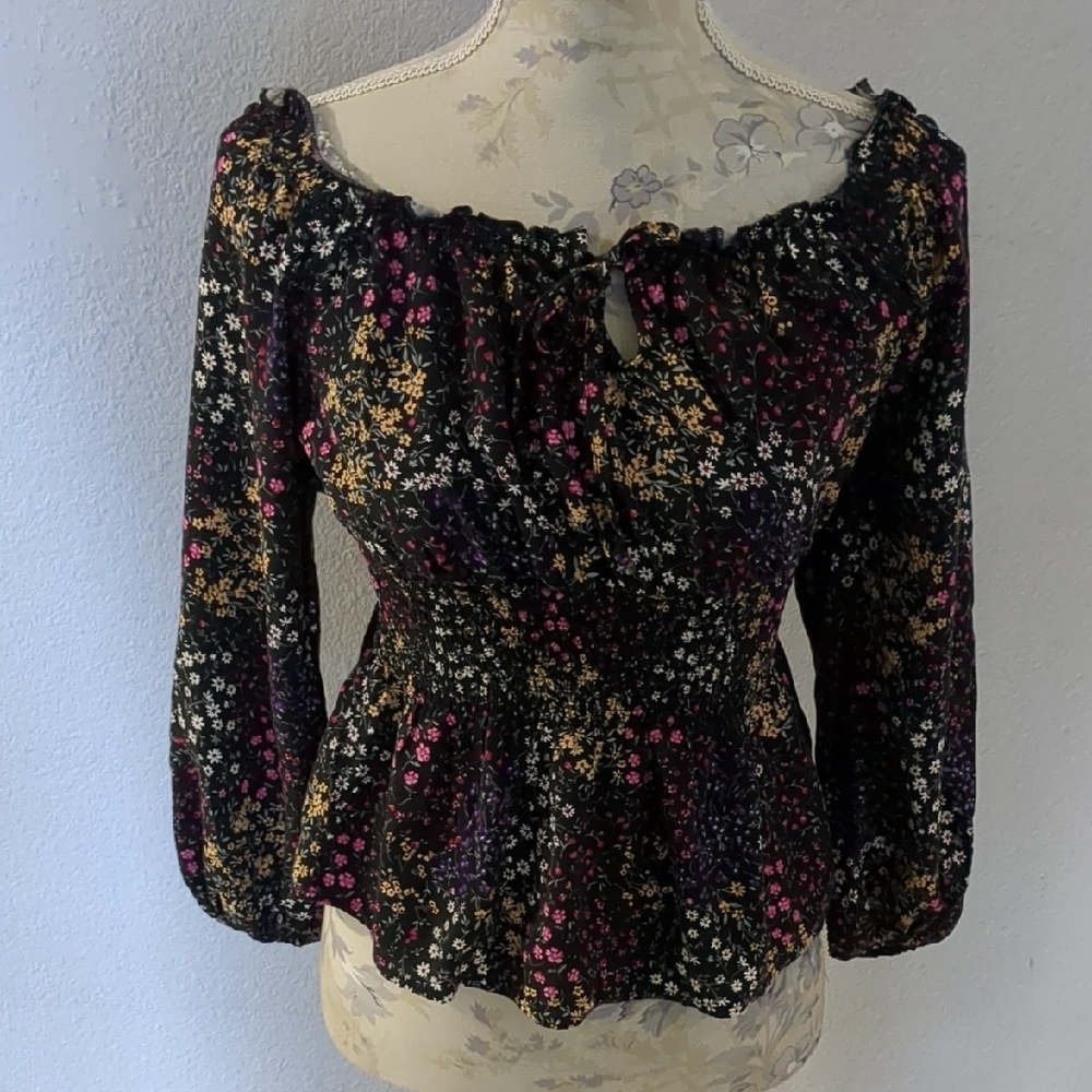 No Boundaries Purple and Green Off the Shoulder Puff Sleeve Blouse